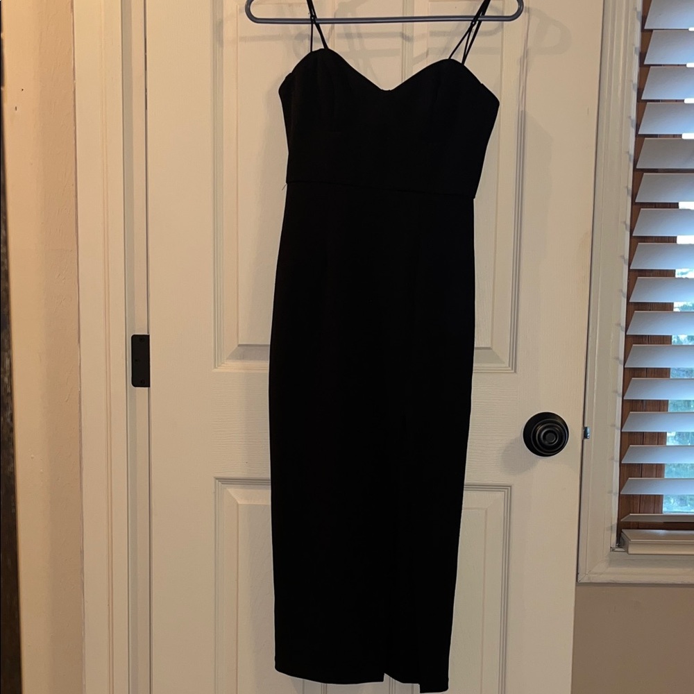 Hello Molly Black Midi Dress with Spaghetti Straps